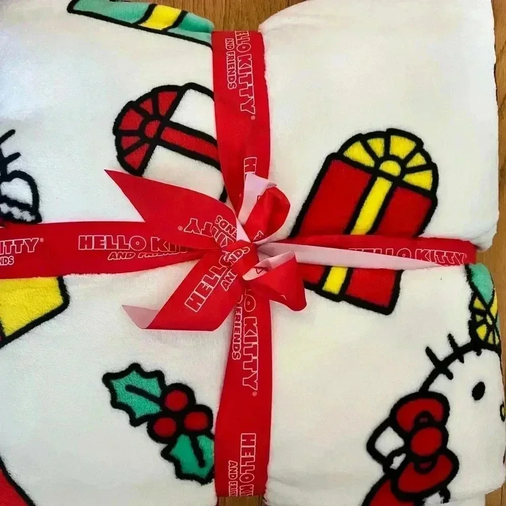 Hello Kitty Christmas Blanket Twin White Santa NWT gingerbread Kitty